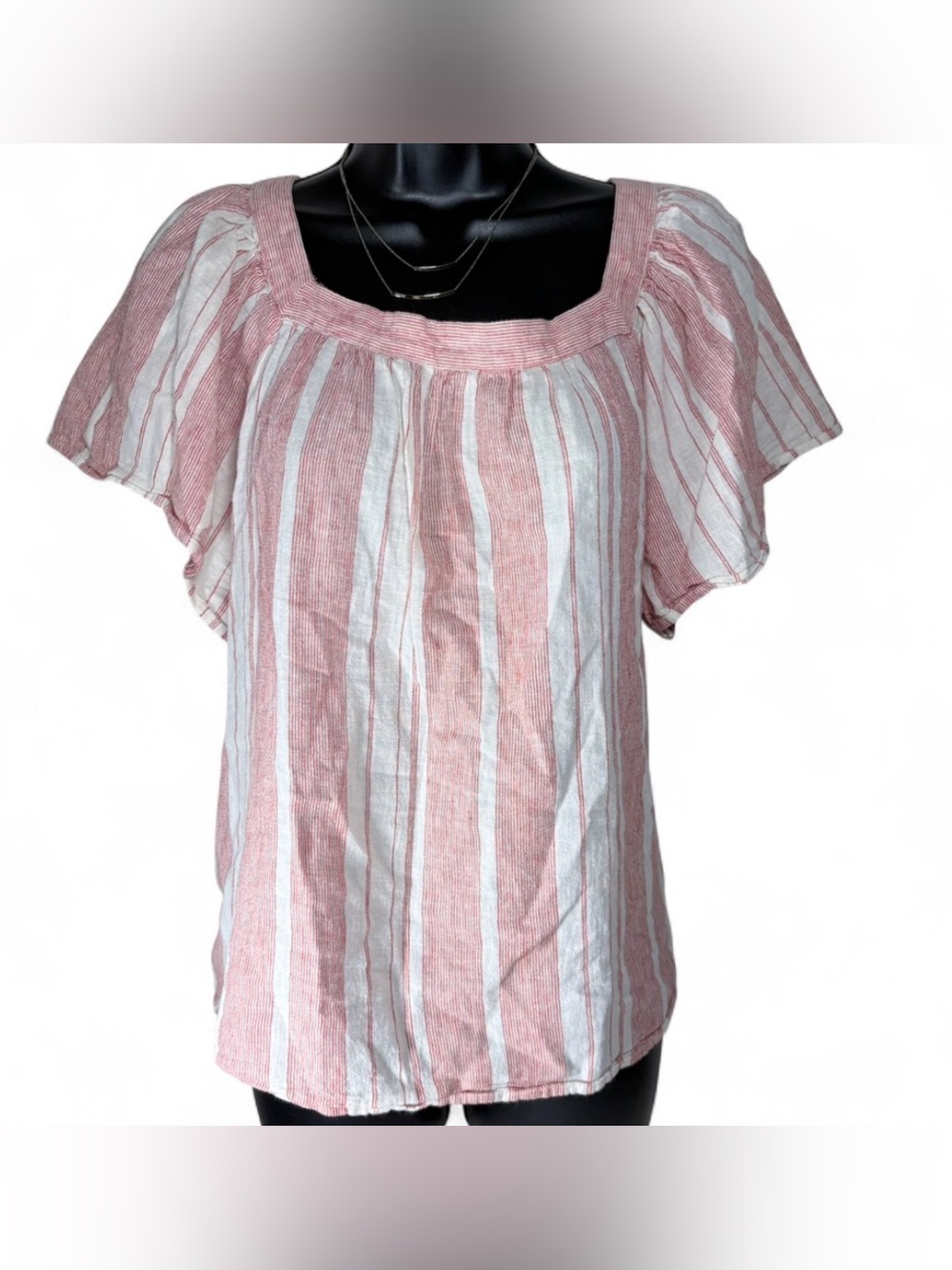 Banana Republic Pink & White Striped Square-Neck Tunic Linen Cotton Blend